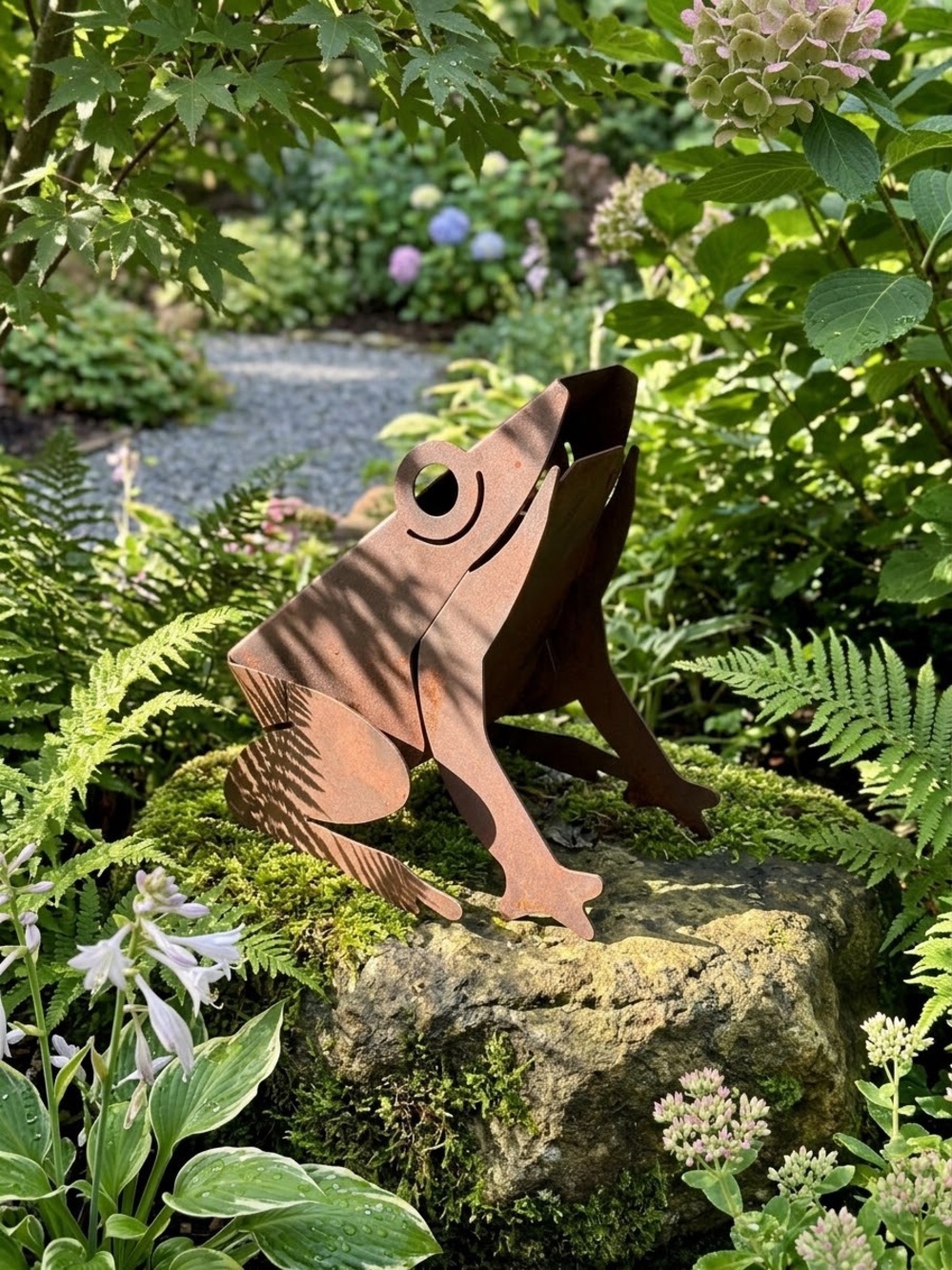 Rust Brown Metal Frog Sculpture | Decorative Home Garden Art